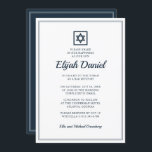 Bar Mitzvah Modern Simple Star von David Einladung<br><div class="desc">Besteht aus eleganter Serif und kursiver Schrift Typografie auf Rahmen mit einem Stern von David.

Entworfen von Select Party Supplies,  exklusiv für Zazzle.

Abrufbar unter:http://www.zazzle.com/selectpartysupplies</div>