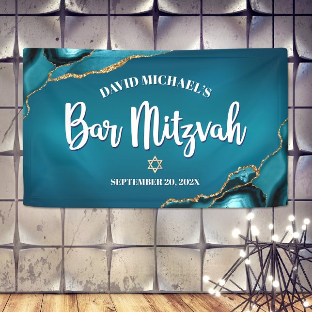 Bar Mitzvah Modern Turquoise Ombre Agate Script Banner (Von Creator hochgeladen)
