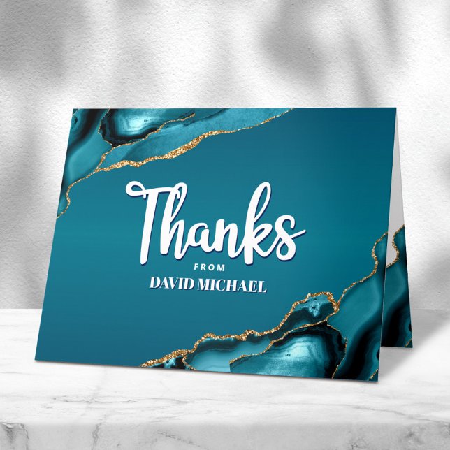 Bar Mitzvah Modern Turquoise Ombre Agate Script Dankeskarte (Von Creator hochgeladen)