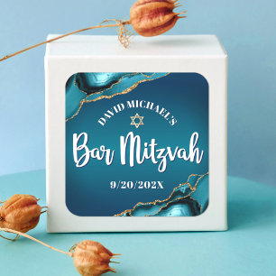 Bar Mitzvah Modern Turquoise Ombre Agate Script Quadratischer Aufkleber