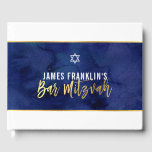 BAR MITZVAH Moderne blaue Aquarellgoldschrift Gästebuch<br><div class="desc">von kat massage >>> WWW.SIMPLYSWEETPAPERIE.COM <<< ** kat@simplysweetpaperie.com</div>