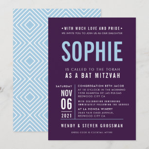 BAR MITZVAH Moderne Blockbauweise Aubergine blass Einladung