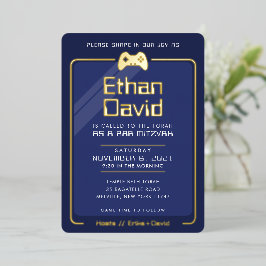 BAR MITZVAH Moderne coole Gaming-Kontrollen marine Folieneinladung