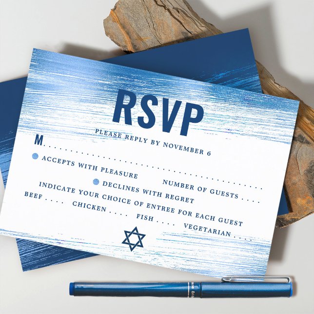 Bar Mitzvah Moderne fette Navy Typografie Blue Foi RSVP Karte (Von Creator hochgeladen)
