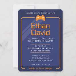 BAR MITZVAH Moderne Gaming Kontrolle blauen Orange Einladung