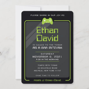 BAR MITZVAH Moderne Gaming-Kontrollen schwarz grün Einladung