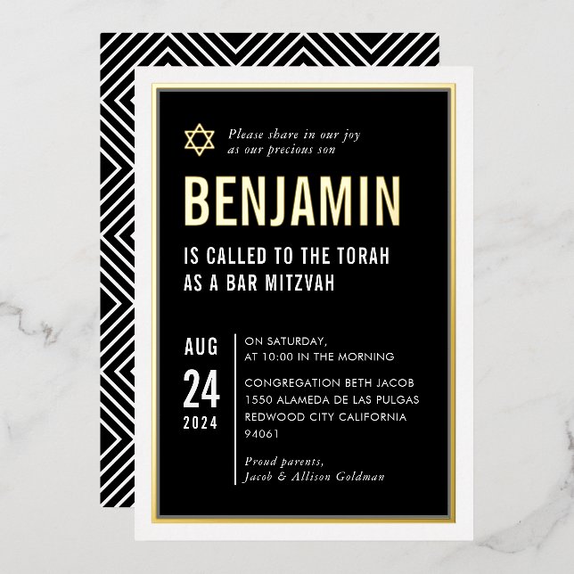 BAR MITZVAH moderne geometrische Minimalgeometrie  Folieneinladung (Vorderseite/Rückseite)