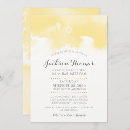 BAR MITZVAH Moderne, hellgelbe graue Aquarellfarbe Einladung