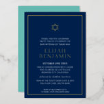 BAR MITZVAH moderne Mindest-Sternenminze Folieneinladung<br><div class="desc">durch kat massard Moderne Einladung mit "glänzender Goldfolie" für die MITZVAH Kinderfeier. Einfach die Vorlage selbst aktualisieren E-Mail-Adresse für passende Elemente und alternative Farbschemas - kat@simplysweetpaperie.com</div>