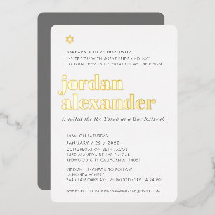 BAR MITZVAH moderne minimal fett neutral grau Folieneinladung