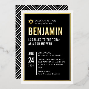 BAR MITZVAH moderne minimale geometrische Schwarzw Folieneinladung