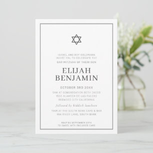 BAR MITZVAH moderne minimale Sternumrandung grau w Einladung