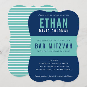 BAR MITZVAH Moderne minimale Typografie, blaue Min Einladung