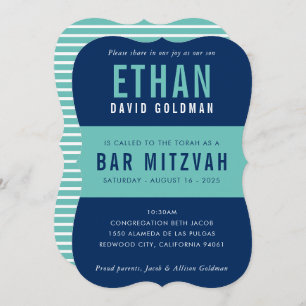 BAR MITZVAH moderne minimale Typografie blaue Münz Einladung