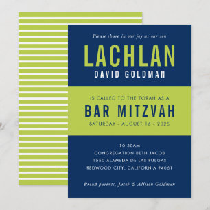 BAR MITZVAH Moderne Minimaltypografie Blau Limon Einladung