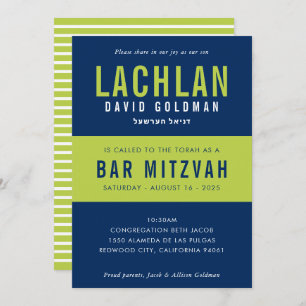 Bar MITZVAH Moderne Minimaltypografie blau Limon i Einladung