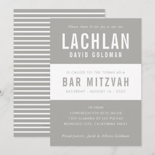 BAR MITZVAH Moderne Minimaltypografie grau Einladung