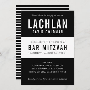 BAR MITZVAH Moderne Minimaltypografie Schwarz-weiß Einladung