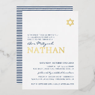 BAR MITZVAH moderne Sterne navyblau Goldfolie Folieneinladung