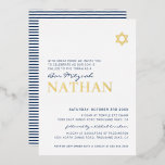 BAR MITZVAH Moderne Sternenflotte Folieneinladung<br><div class="desc">durch kat massard Moderne Einladung mit "glänzender Goldfolie" für die BAR MITZVAH Kinderfeier. Einfach die Vorlage selbst aktualisieren E-Mail-Adresse für passende Elemente und alternative Farbschemas - kat@simplysweetpaperie.com</div>