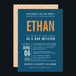 BAR MITZVAH Moderner, dunkelblauer Block Einladung<br><div class="desc">von kat massard >>> WWW.SIMPLYSWEETPAPERIE.COM << - - - - - - - - - - - - KONTAKTIEREN SIE MICH, um Ihren Typ perfekt Liebe das Design, aber möchte einige Veränderungen sehen - ein anderes Farbschema, Produkt, ein Foto oder angepasst für einen anderen Anlass - keine Sorgen einfach kontaktieren...</div>