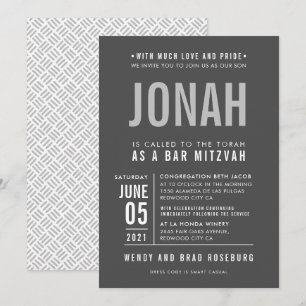 BAR MITZVAH Moderner Fettblock Grauer Mono Einladung