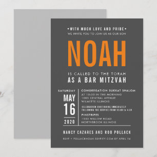 BAR MITZVAH Moderner Fettblock Grauorange Einladung