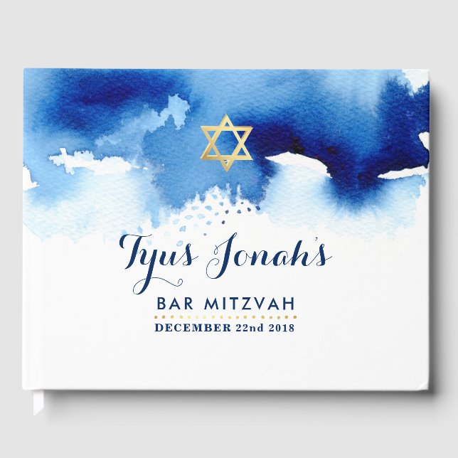 BAR MITZVAH Moderner Goldstar Gästebuch (Vorderseite)