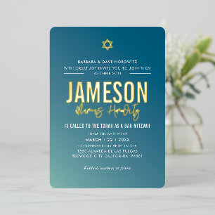 BAR MITZVAH moderner Stern blaues Minz-Gradient  Folieneinladung