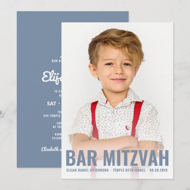 Bar Mitzvah Moderner und Einfaches Star von David  Einladung (Vorne/Hinten)