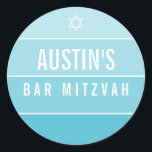 BAR MITZVAH Modernes, feines, türkisblaues Oblast Runder Aufkleber<br><div class="desc">von kat massard >>> https://linktr.ee/simplysweetpaperie <<< Liebe das Design,  aber möchte einige Änderungen sehen - ein anderes Farbschema,  Produkt,  ein Foto hinzufügen oder angepasst für einen anderen Anlass - keine Sorgen einfach kontaktieren Sie mich,  kat@simplysweetPAPERIE.com - ich bin gerne behilflich!</div>