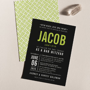 BAR MITZVAH Modernes, fett formatiertes Schwarzer Einladung