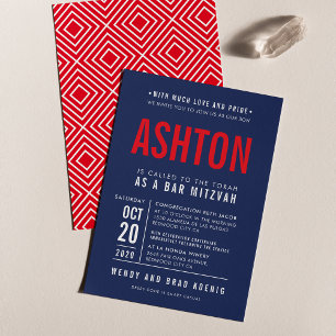 BAR MITZVAH Modernes, fett gefaltetes Blockmarineb Einladung