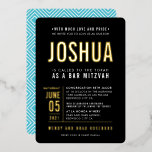 BAR MITZVAH Modernes, fett gefärbtes Blockformat s Folieneinladung<br><div class="desc">von kat massard >>> WWW.SIMPLYSWEETPAPERIE.COM << - - - - - - - - - - - Mit echten goldglänzenden Folienelementen! KONTAKTIEREN SIE MICH, um zu helfen, Ihren Typ perfekt Liebe das Design, aber möchte einige Veränderungen sehen - ein anderes Farbschema, Produkt, ein Foto hinzufügen oder angepasst für einen anderen...</div>