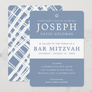 BAR MITZVAH Modernes, minimalistisches, blaues Wei Einladung