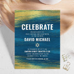 Bar Mitzvah Modernes, moderner Typ Gold Foil Türki Begleitkarte<br><div class="desc">Seien Sie stolz, freuen Sie sich und präsentieren Sie diesen Meilenstein Ihres Lieblings-Bar Mitzvah! Fügen Sie diese coole, einzigartige, moderne, personalisierte Einlage für zusätzliche Informationen zu Ihrer Veranstaltung ein. Metallische goldene Pinselstriche und Star of David, zusammen mit fett-weißer Typografie, überlagern einen reichen, türkisfarbenen, blauen Farbhintergrund. Personalisieren Sie den benutzerdefinierten Text...</div>
