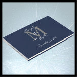 Bar Mitzvah Monogram Blue Gray White Sign-In Gästebuch<br><div class="desc">Dieses elegante minimalistische Bar Mitzvah Party Gästebuch hat einen marineblau-blauen Hintergrund,  ein graues Monogramm und einen weißen Schriftzeichen. Einfach zu personalisieren,  einfach Beispielname und Text auf Vorder- und Rückseite ändern oder löschen. Alle Rechte vorbehalten © 2024 Alan & Marcia Socolik.</div>