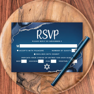Bar Mitzvah Navy Blau Ombre Achat Schrift Einladun RSVP Karte