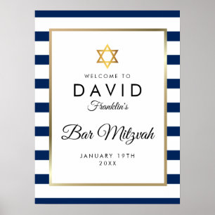 Bar Mitzvah Navy Blau Weiß Gold Willkommensschild Poster