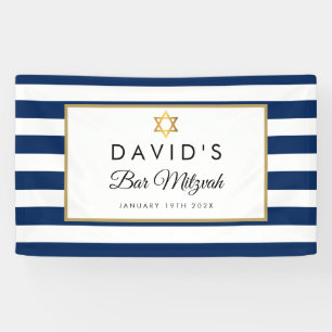 Bar Mitzvah Navy Blau Weiß Streifen Gold Banner