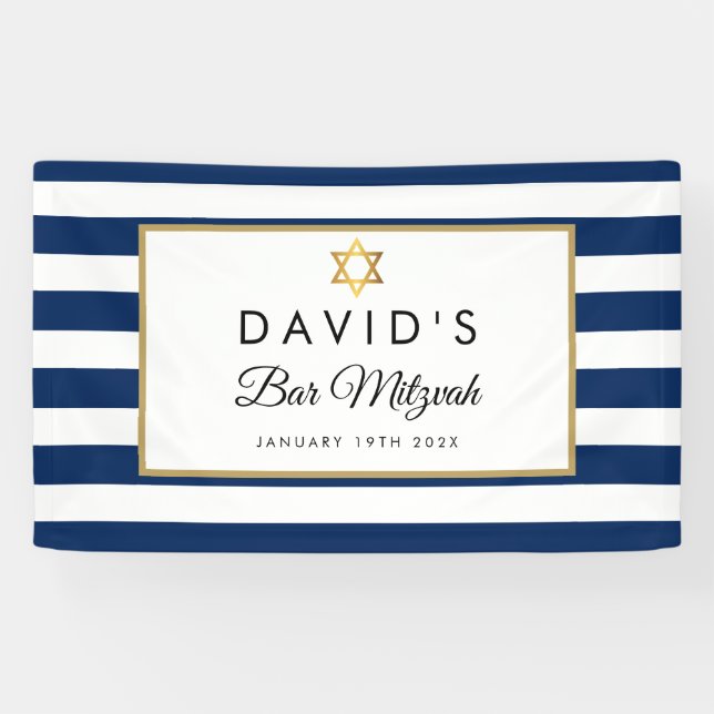 Bar Mitzvah Navy Blauer Streifen Gold Banner (Horizontal)