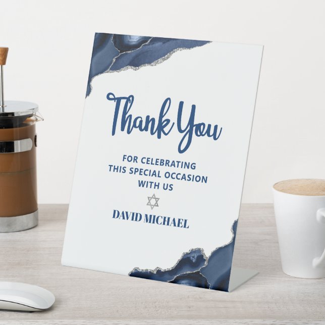 Bar Mitzvah Navy Blue Agate Script Modern Minimal Sockelschild (In SItu)