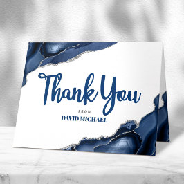 Bar Mitzvah Navy Blue Agate Skript Einfache Minima Dankeskarte