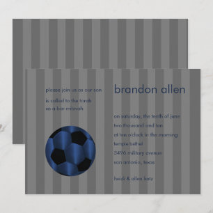 Bar Mitzvah Navy Blue and Black Soccer Ball Einladung