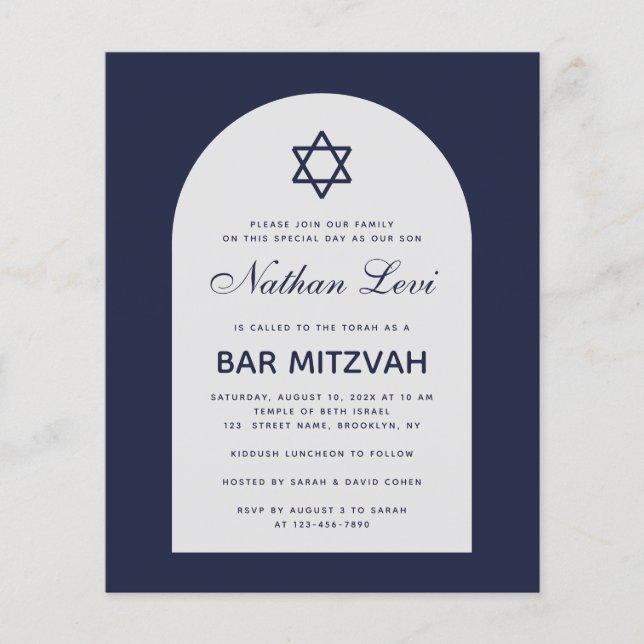 Bar Mitzvah Navy Blue Arch Einladung (Vorderseite)