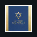 Bar Mitzvah Navy Blue Gold Moderne Klassik Custom Serviette<br><div class="desc">Elegantes modernes marineblau und gold klassisch modernes minimalistisches Design personalisiert Bar mitzvah Mittag-und Empfang Servietten mit individuelle Name,  Datum und Star of David. Gold ist ein authentisch aussehendes Imitat Silber Textur Effekt,  NICHT echte glänzende Folie.</div>