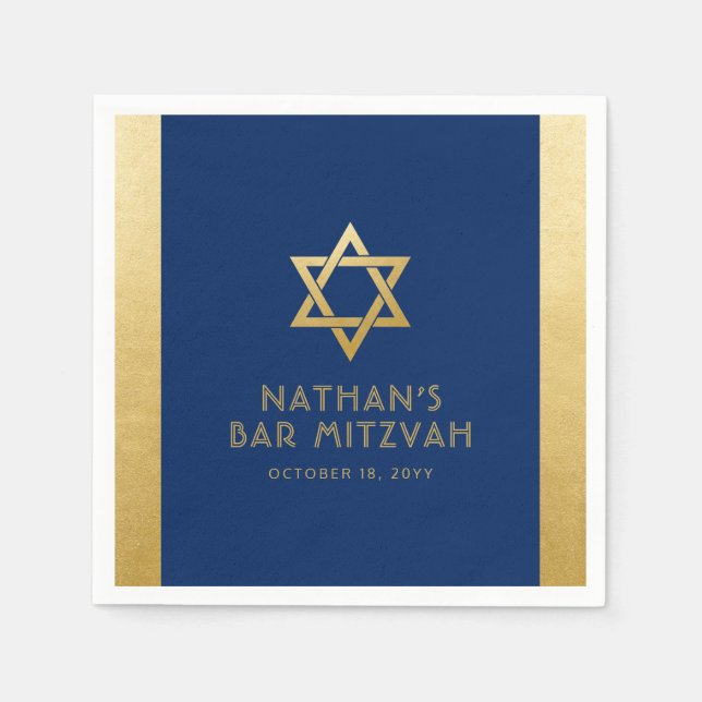 Bar Mitzvah Navy Blue Gold Moderne Klassik Custom Serviette (Vorderseite)