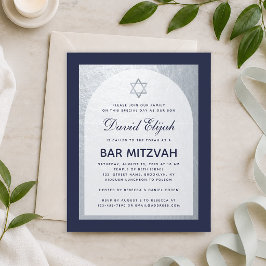 Bar Mitzvah Navy Blue Silver Budget Einladung