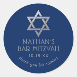 Bar Mitzvah Navy Blue & Silver Star von David Name Runder Aufkleber