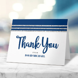 Bar Mitzvah Navy Blue Silver Tallit Script Modern Dankeskarte